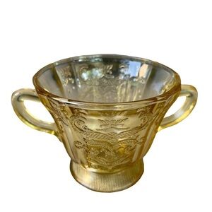 Depression Glass Yellow Gold Madrid Open Sugar Bowl